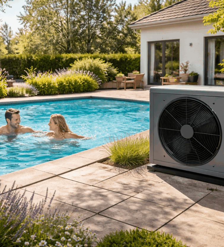 piscine chauffée par pompe à chaleur piscine à Lyon au printemps